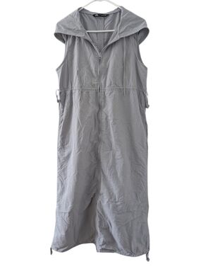 Zara Light Gray Hooded Women's Midi Full Zip Dress